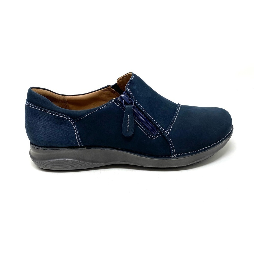 Clarks Appley Zip Navy Nubuck Loafers WIDE